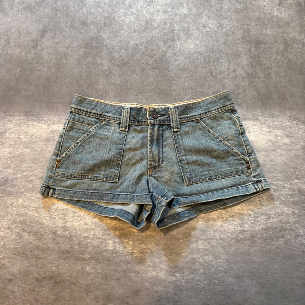 Vintage American Eagle Womens Low Rise Denim Utility Shorts Size 6 Patch Pocket